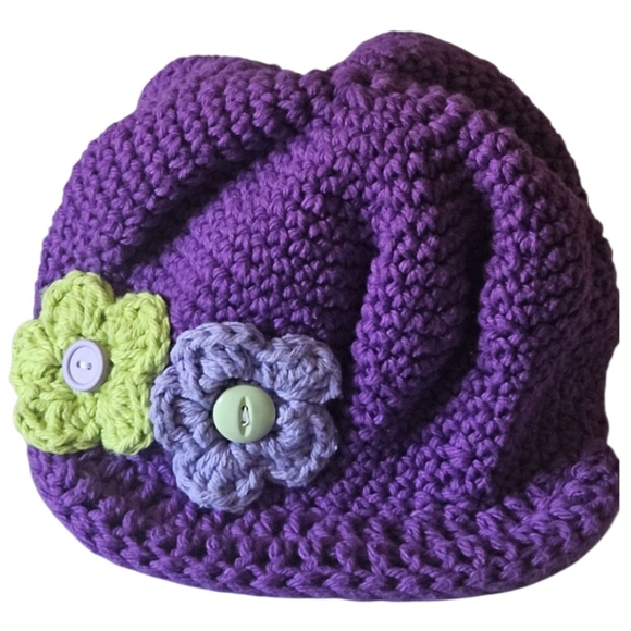 Handmade Boho Crochet Hat Cotton Floral Cap Purple Lavender Summer Werable Art - Picture 12 of 17
